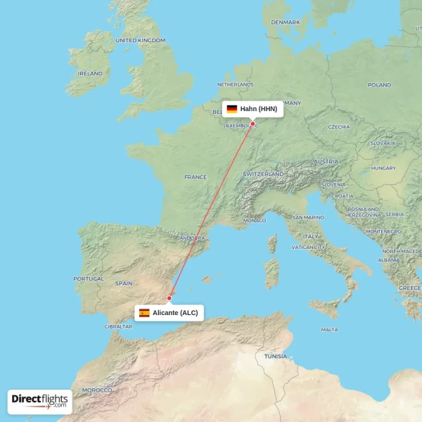 Hahn - Alicante direct flight map