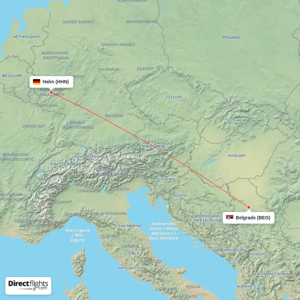Hahn - Belgrade direct flight map