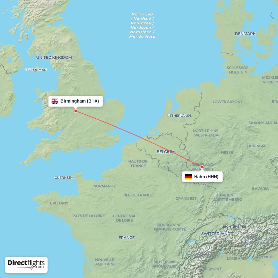 HHN - BHX route map