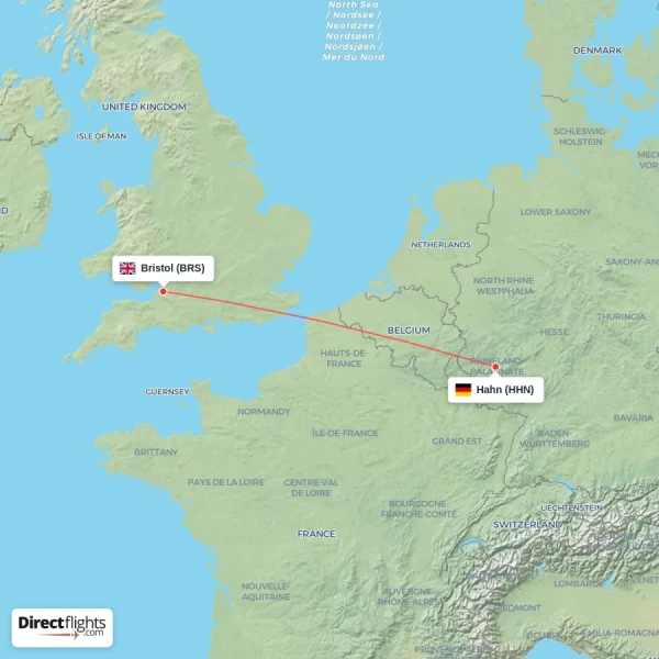 Hahn - Bristol direct flight map