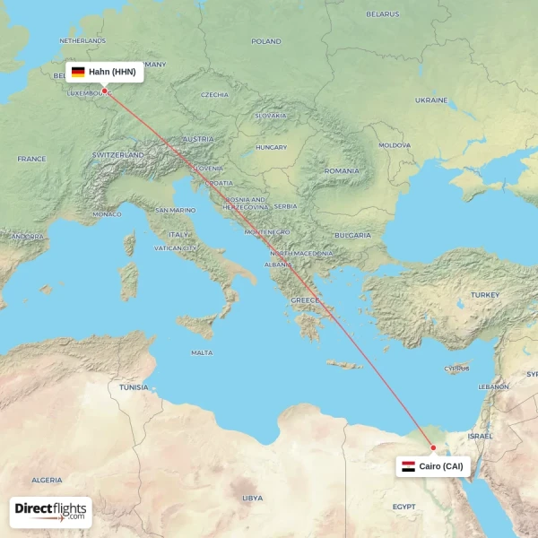 Hahn - Cairo direct flight map