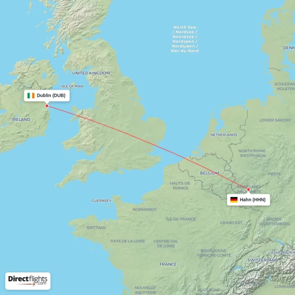 Hahn - Dublin direct flight map