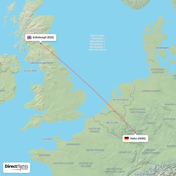 Hahn - Edinburgh direct flight map