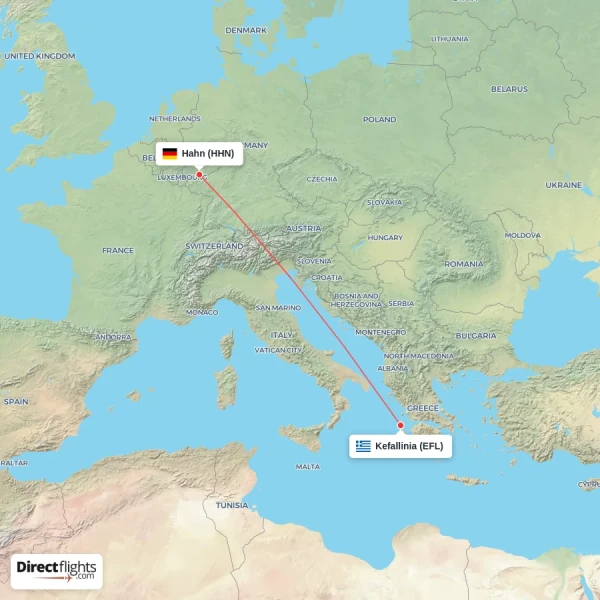 Hahn - Kefallinia direct flight map