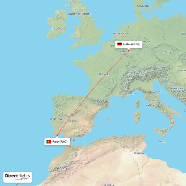 Hahn - Faro direct flight map
