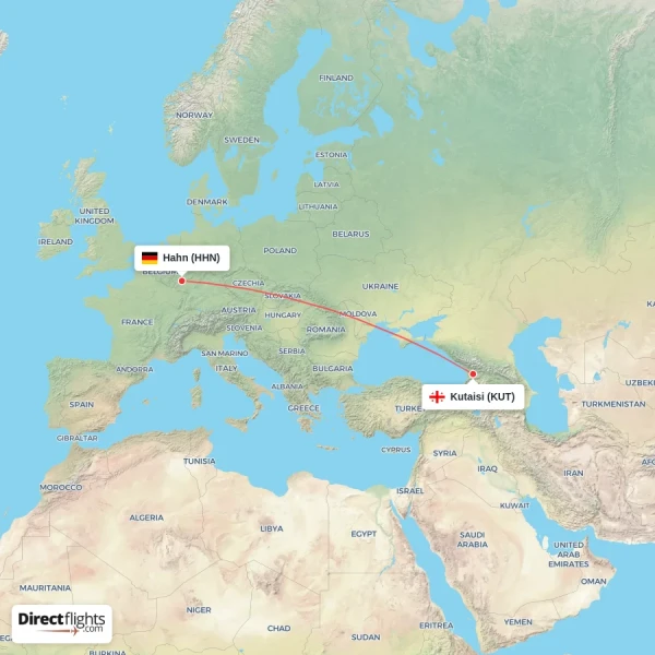 Hahn - Kutaisi direct flight map