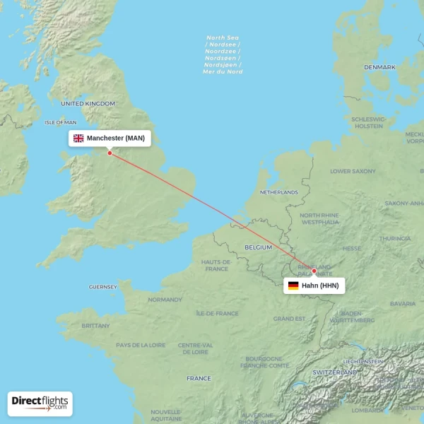 Hahn - Manchester direct flight map
