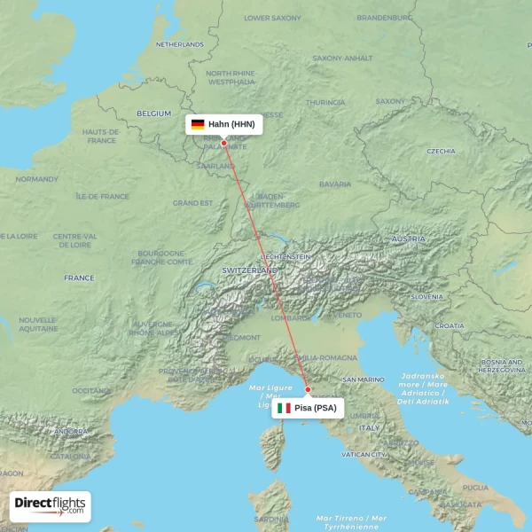 Hahn - Pisa direct flight map