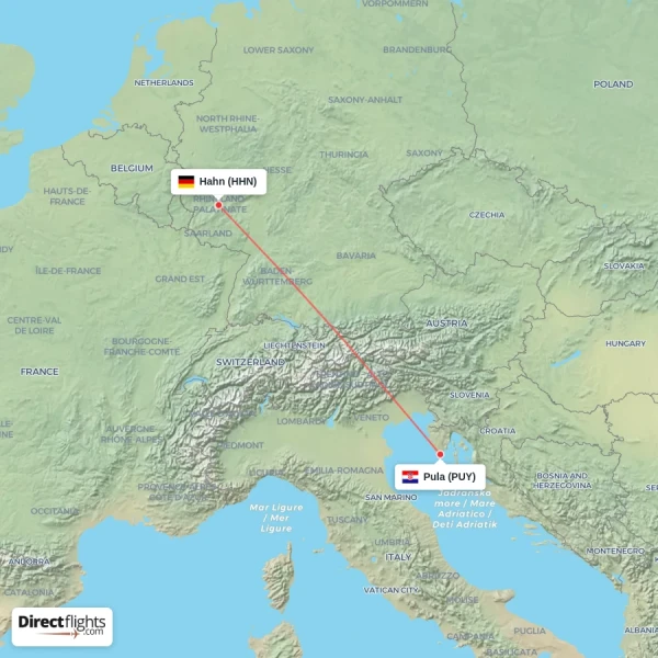 Hahn - Pula direct flight map