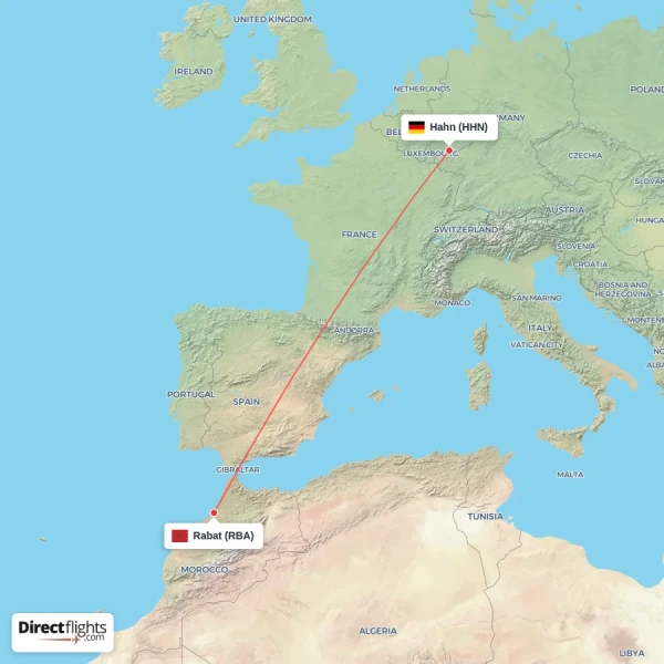 Hahn - Rabat direct flight map