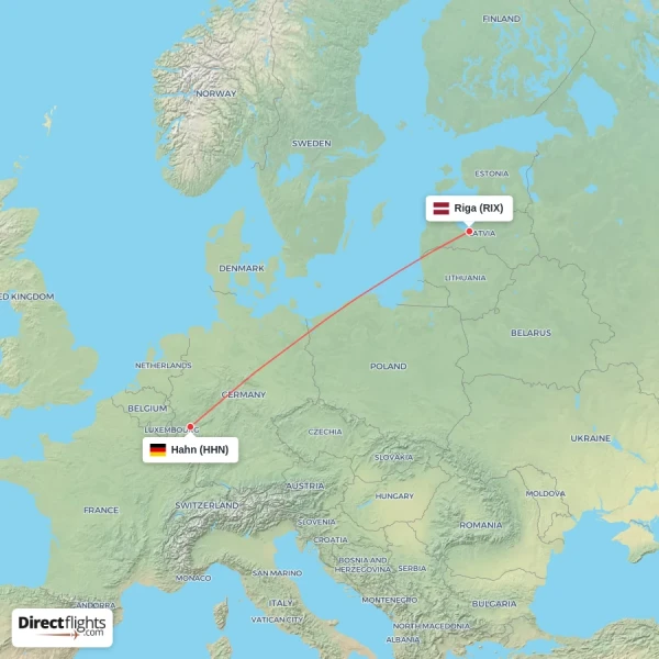 Hahn - Riga direct flight map