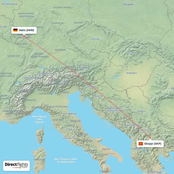 Hahn - Skopje direct flight map