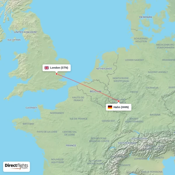 Hahn - London direct flight map