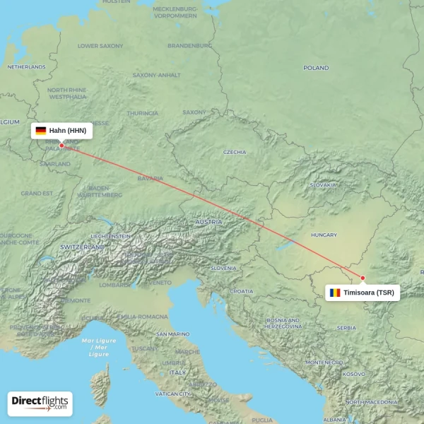 Hahn - Timisoara direct flight map