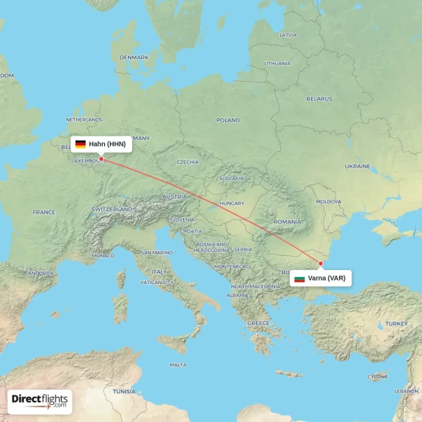 Hahn - Varna direct flight map