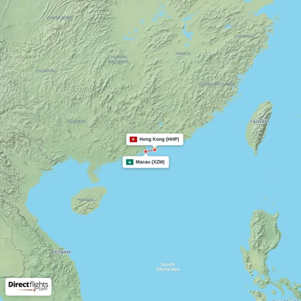 Hong Kong - Macau direct flight map