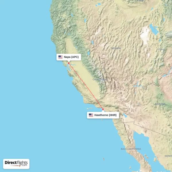 Hawthorne - Napa direct flight map