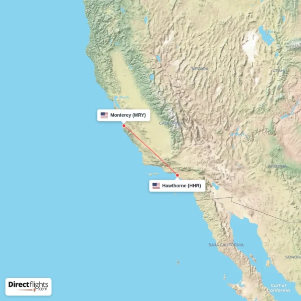 Hawthorne - Monterey direct flight map