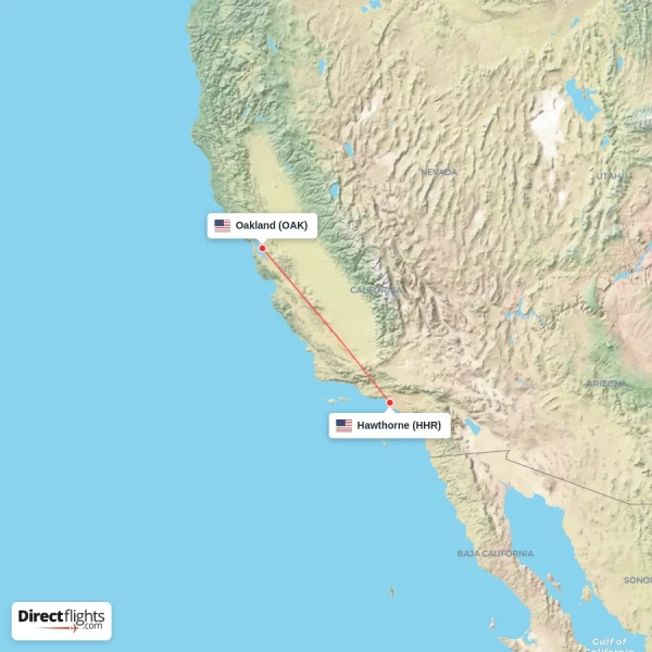 Hawthorne - Oakland direct flight map