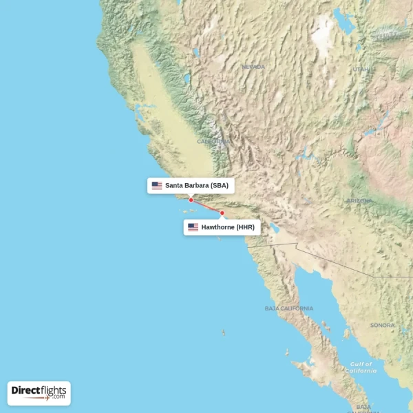Hawthorne - Santa Barbara direct flight map