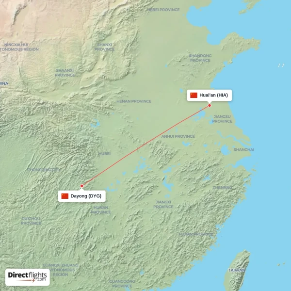Huai'an - Dayong direct flight map