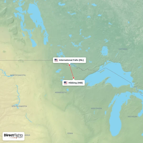 Hibbing - International Falls direct flight map