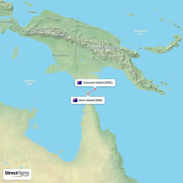 Horn Island - Coconut Island direct flight map