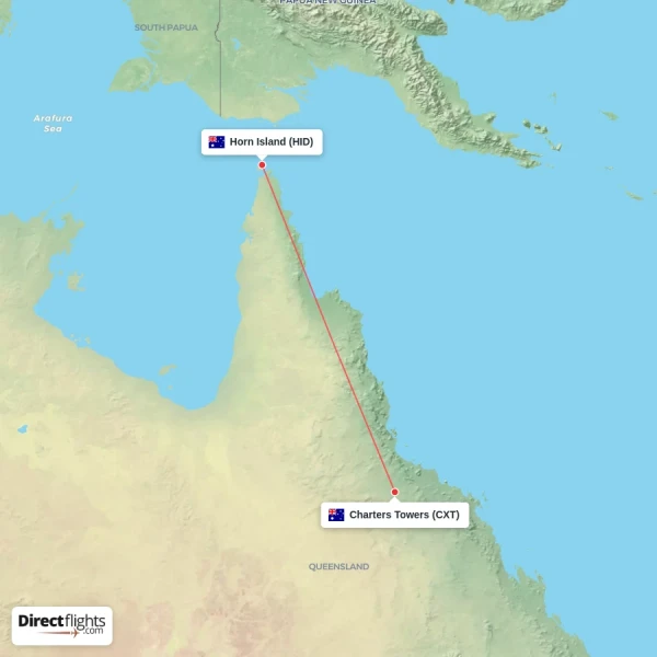 Horn Island - Charters Towers direct flight map