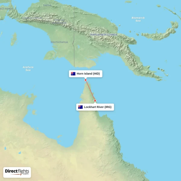 Horn Island - Lockhart River direct flight map