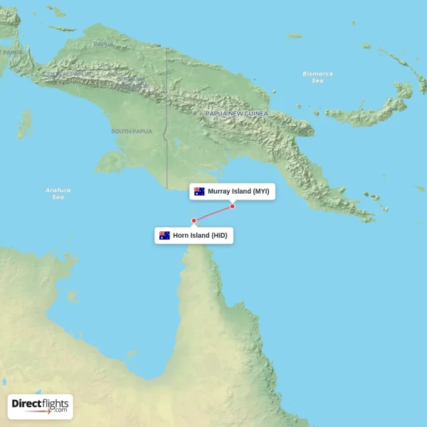 Horn Island - Murray Island direct flight map