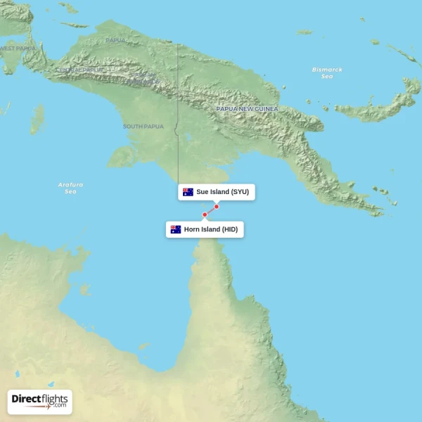Horn Island - Sue Island direct flight map