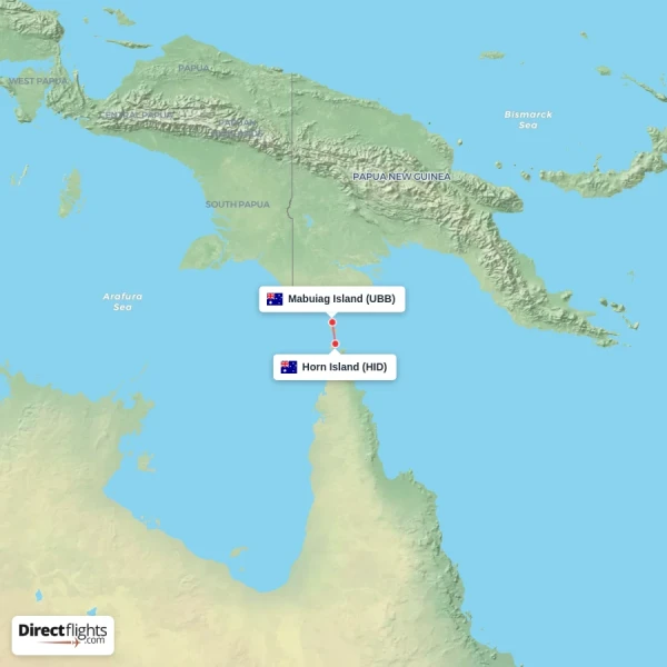 Horn Island - Mabuiag Island direct flight map