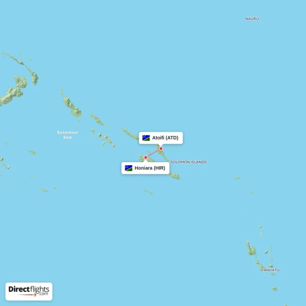 Honiara - Atoifi direct flight map