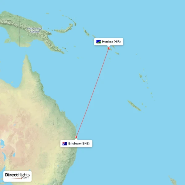 Honiara - Brisbane direct flight map