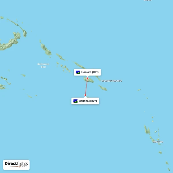 Honiara - Bellona direct flight map