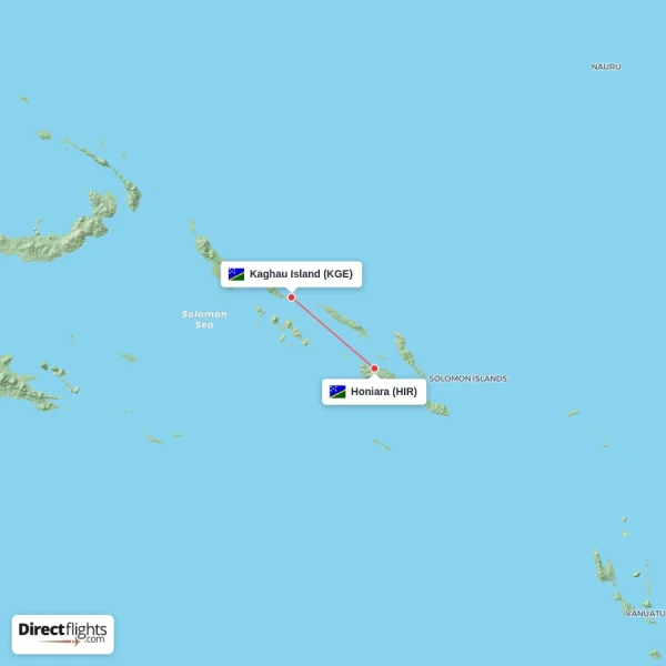 Honiara - Kaghau Island direct flight map