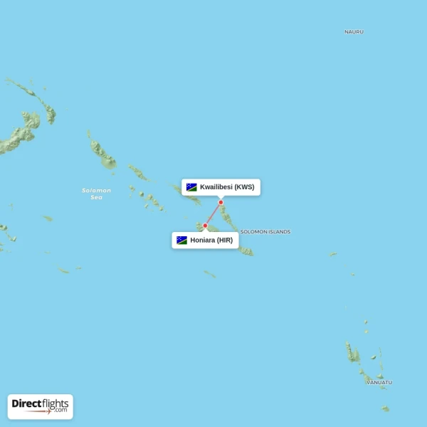 Honiara - Kwailibesi direct flight map