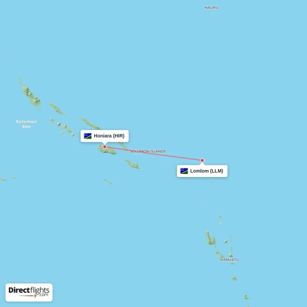Honiara - Lomlom direct flight map