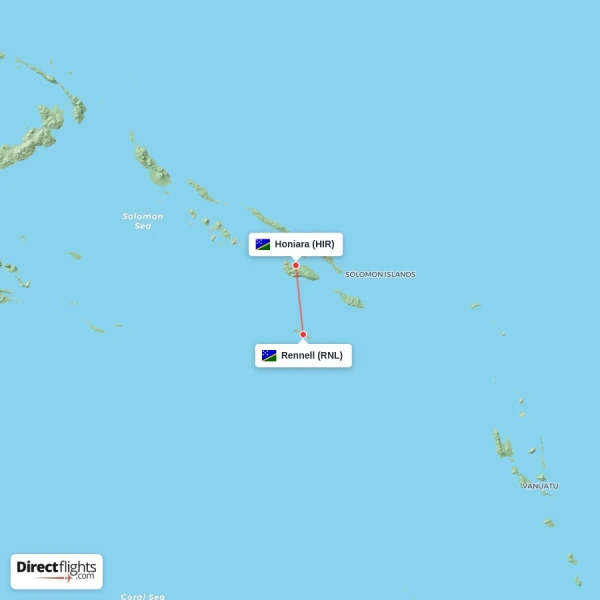 Honiara - Rennell direct flight map