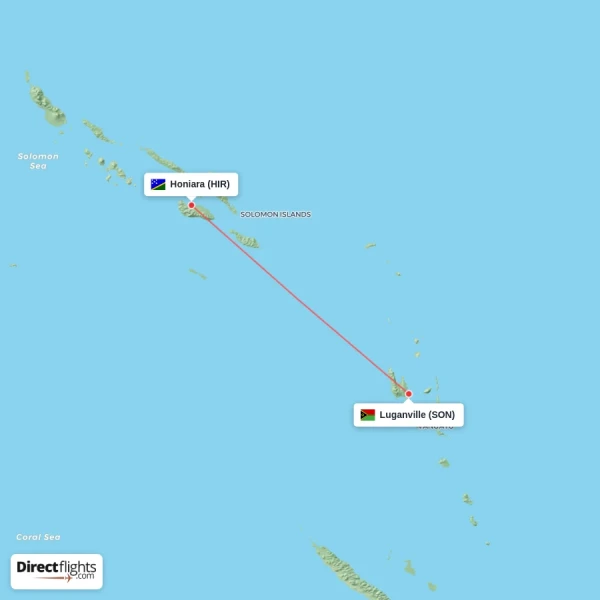 Honiara - Luganville direct flight map