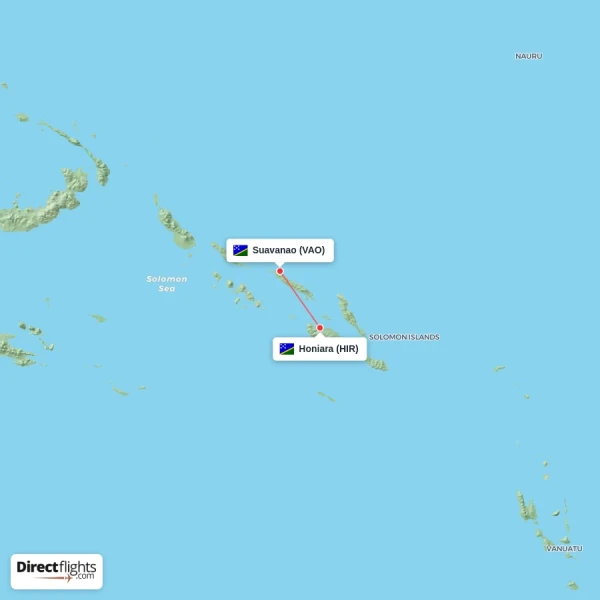 Honiara - Suavanao direct flight map