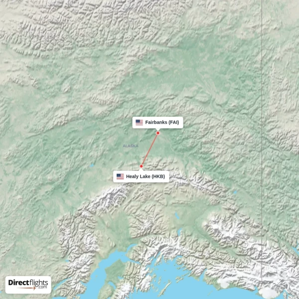 Healy Lake - Fairbanks direct flight map