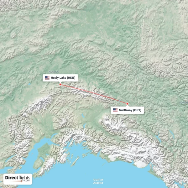 Healy Lake - Northway direct flight map