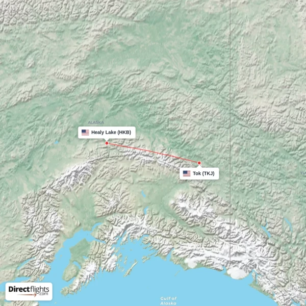 Healy Lake - Tok direct flight map