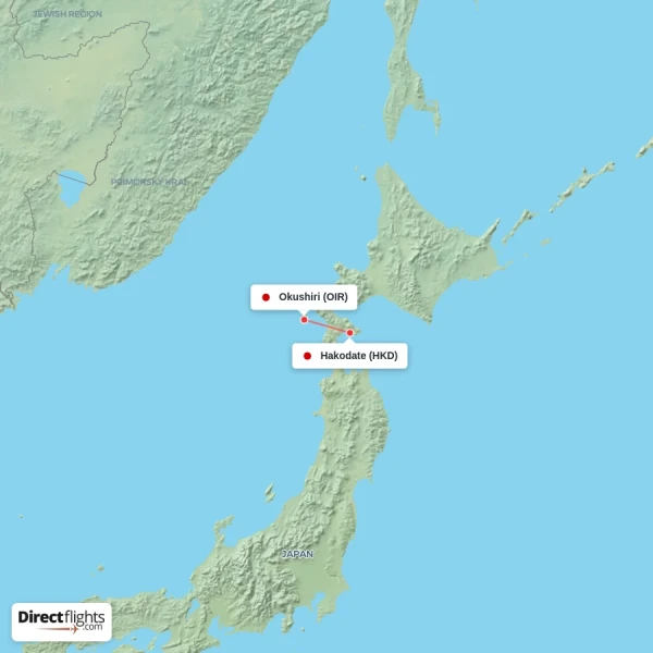 Hakodate - Okushiri direct flight map