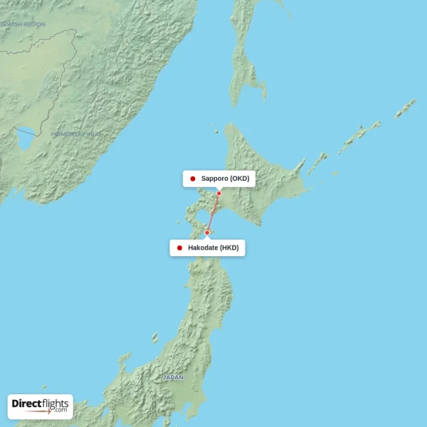 Hakodate - Sapporo direct flight map