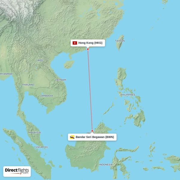 Hong Kong - Bandar Seri Begawan direct flight map