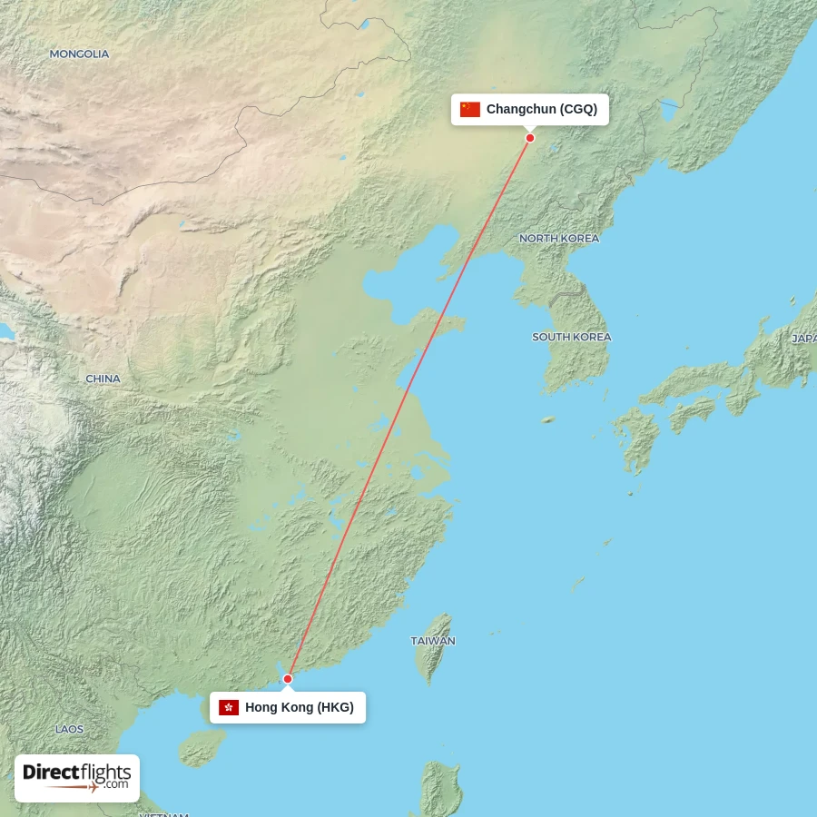 HKG - CGQ route map
