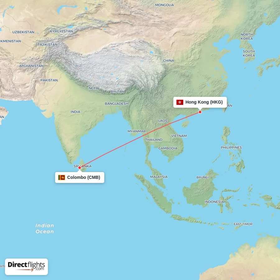 HKG - CMB route map