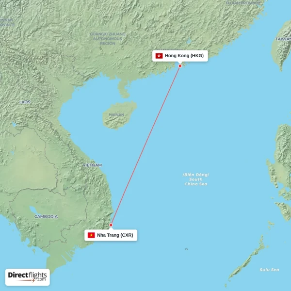 Hong Kong - Nha Trang direct flight map